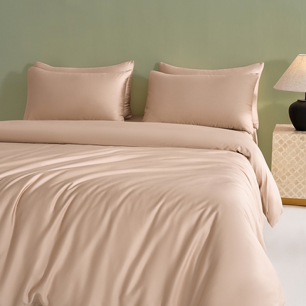 闲鱼家纺 2025新款亲肤舒适60S黑标A类全棉纯色四件套单被套单床笠-风格一单被套单床笠-风格二 奶咖杏