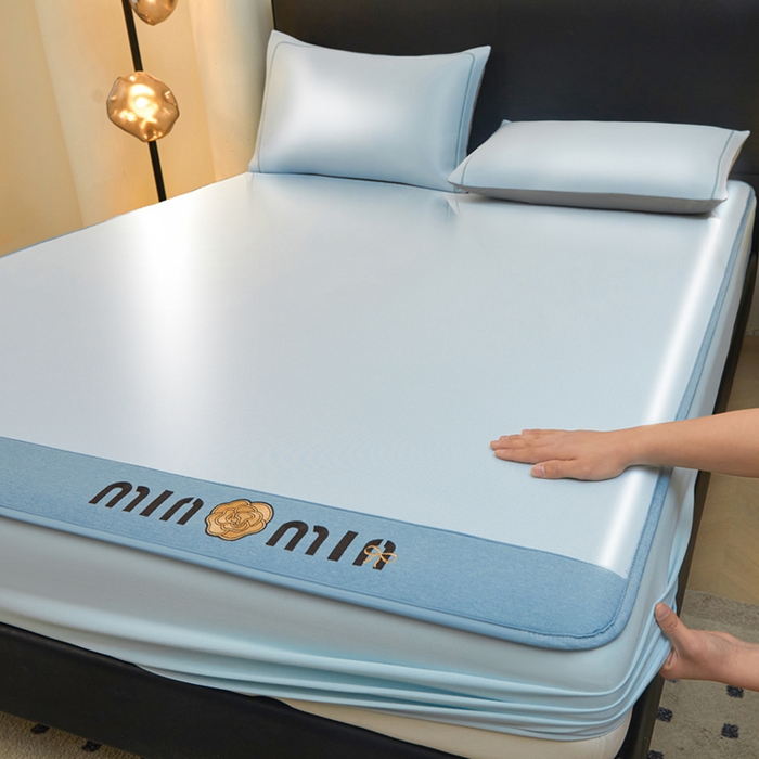 91家纺网 家纺一手货源 找家纺 全季家居 2025新款全季家居5A抗菌min系列凉感冰丝席 床笠-天蓝