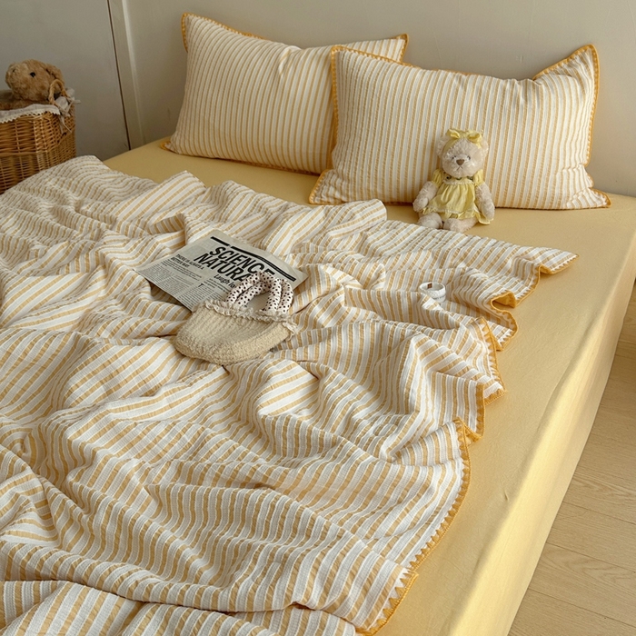 91家纺网 家纺一手货源 找家纺 （总）  曼町家居2025新款全棉水洗棉提花贝壳边夏被系列