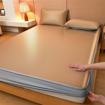 91家纺网 家纺一手货源 找家纺 （总）2025夏季新品纯色冰藤床笠三件套凉感冰丝床笠席子单件床罩