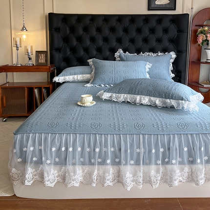 麒豆豆 2025新款床笠式床裙豆豆凉席-瑞莎 瑞莎烟雾蓝