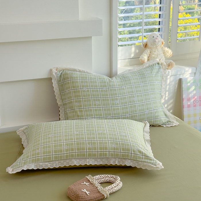 91家纺网 家纺一手货源 找家纺 竹合家纺 2025新款春日碎花法式镂空花边款式提花皱皱四件套 法式-结美绿