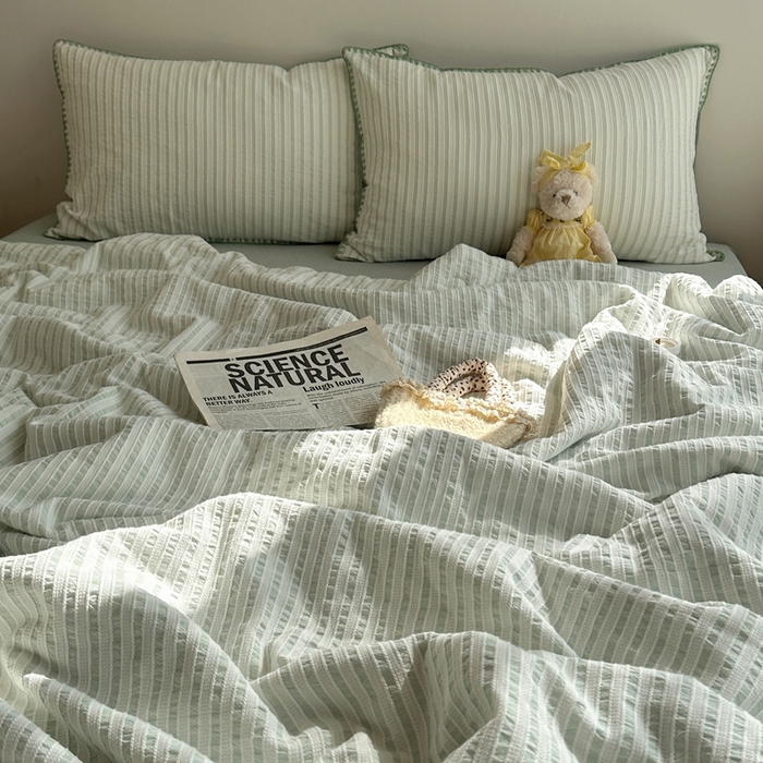 91家纺网 家纺一手货源 找家纺   曼町家居2025新款全棉水洗棉提花贝壳边夏被系列 薄荷绿