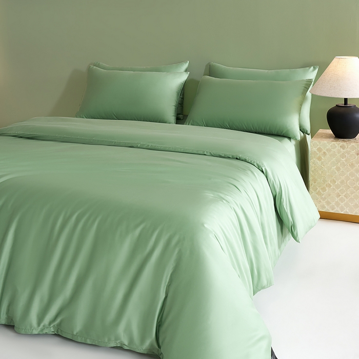 91家纺网 家纺一手货源 找家纺 闲鱼家纺 2025新款亲肤舒适60S黑标A类全棉纯色四件套单被套单床笠-风格一单被套单床笠-风格二 翠微绿