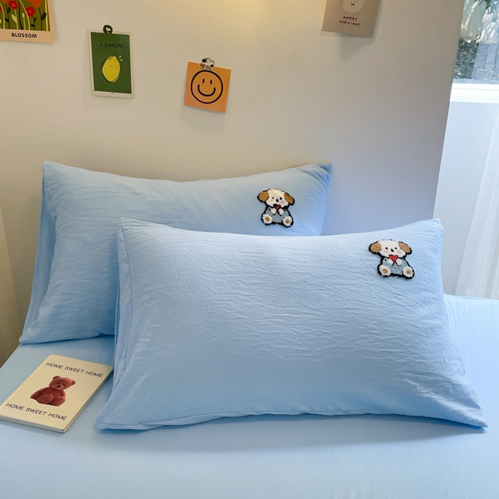 91家纺网 家纺一手货源 找家纺 优卡迪家纺馆 2025新款水洗棉毛巾绣四件套（下载文件夹包含买家秀） 彩虹狗-天蓝