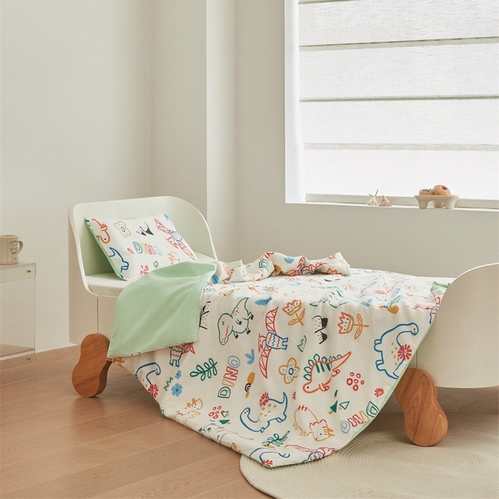 91家纺网 家纺一手货源 找家纺 艾佳宝贝 2025新款A类儿童全棉多功能单被套 好多恐龙