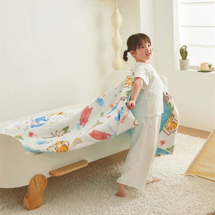 91家纺网 家纺一手货源 找家纺 艾佳宝贝 2025新款A类儿童全棉多功能单被套可拆式夏被 动物的世界