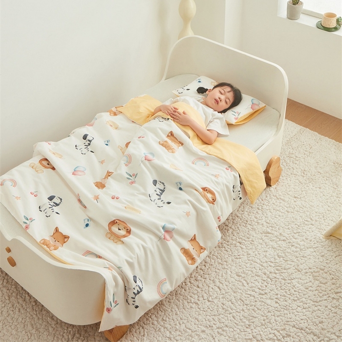91家纺网 家纺一手货源 找家纺 艾佳宝贝 2025新款A类儿童全棉多功能单被套可拆式夏被 萌趣动物园