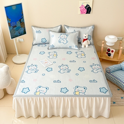 懒猫家纺 2025春夏新款250D数码印花冰丝席凉席席子 星光小熊