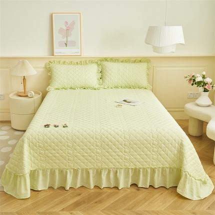 恒爱家纺 2025新款A类泡泡纱床盖-杜鹃 芥末绿