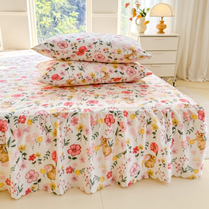 91家纺网 家纺一手货源 找家纺 莎臣豹 2025新款植物羊绒单品单件单床裙可配床裙三件套 玫瑰园