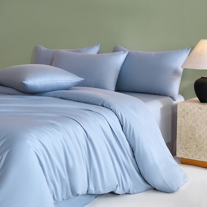 91家纺网 家纺一手货源 找家纺 闲鱼家纺 2025新款亲肤舒适60S黑标A类全棉纯色四件套单被套单床笠-风格一单被套单床笠-风格二 浅蓝灰