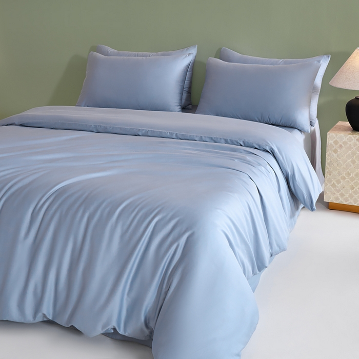 91家纺网 家纺一手货源 找家纺 闲鱼家纺 2025新款亲肤舒适60S黑标A类全棉纯色四件套单被套单床笠-风格一单被套单床笠-风格二 浅蓝灰