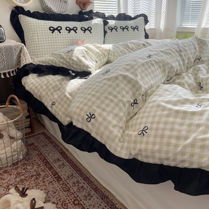 红嘴企鹅 2025新款韩版花边套件 韩版-蝴蝶结浅绿