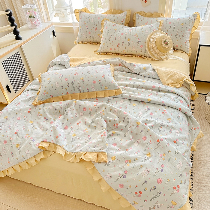 91家纺网 家纺一手货源 找家纺 佳一家纺 2025新款亲肤水洗棉夏被 缤纷兔