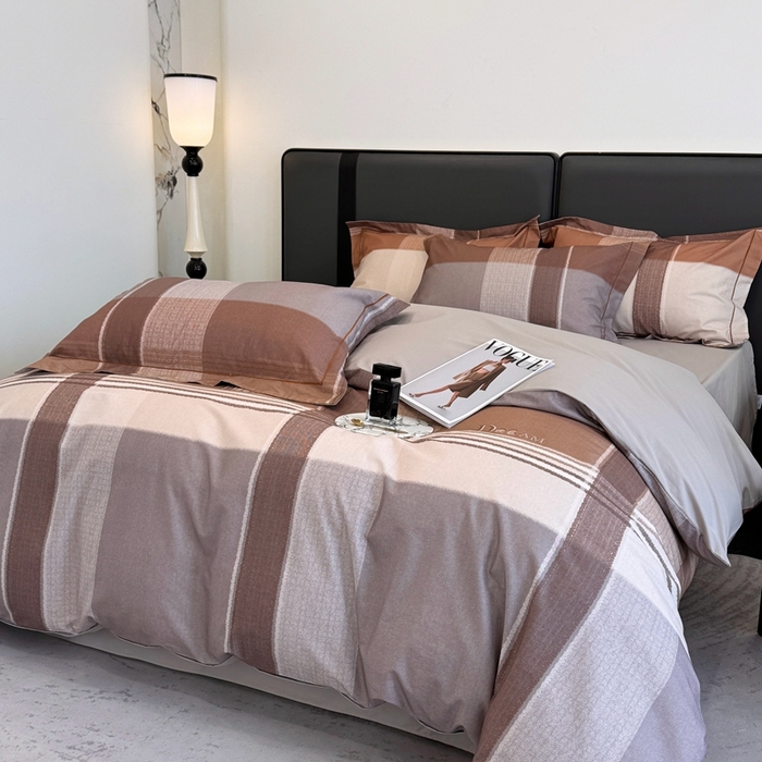 91家纺网 家纺一手货源 找家纺 乐蔻家纺 2025新款全棉13376数码印花四件套 格兰特 咖