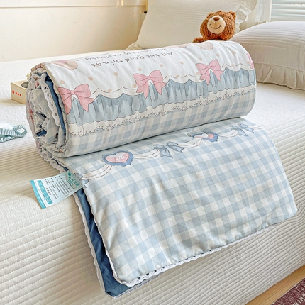91家纺网 家纺一手货源 找家纺 妖妖家纺 2025新款超柔双层纱糯糯针织棉夏凉被 田园小兔