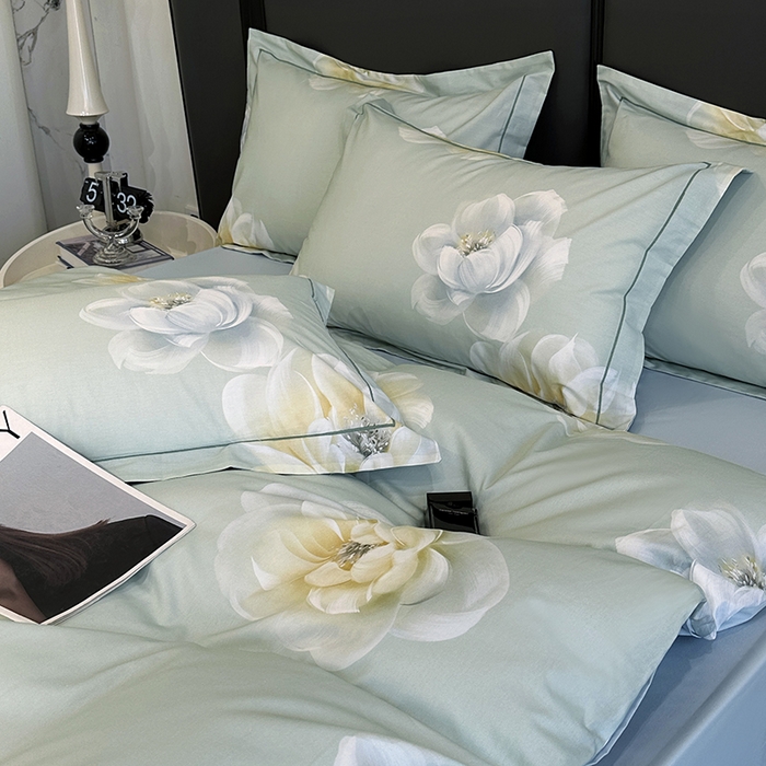 91家纺网 家纺一手货源 找家纺 乐蔻家纺 2025新款全棉13376数码印花四件套 花影私语 绿