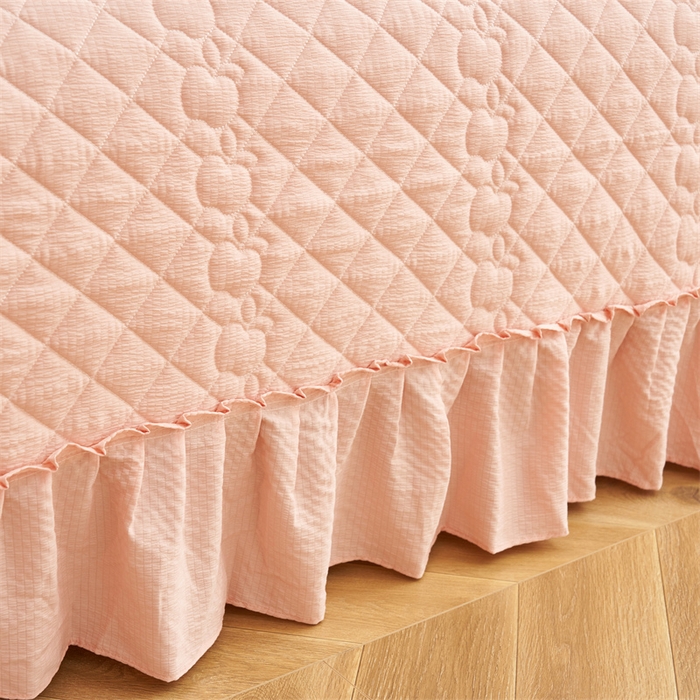 91家纺网 家纺一手货源 找家纺 恒爱家纺 2025新款A类泡泡纱床盖-杜鹃 浅豆沙