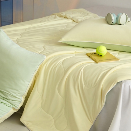 头等舱  2025新款4.0版凉感A类锦氨（165克）55大豆抗菌夏被配礼盒 米黄拼浅绿