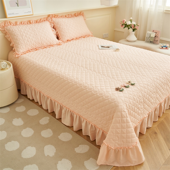 91家纺网 家纺一手货源 找家纺 恒爱家纺 2025新款A类泡泡纱床盖-杜鹃 美人玉