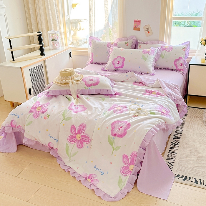 91家纺网 家纺一手货源 找家纺 佳一家纺 2025新款亲肤水洗棉夏被 夏日如花