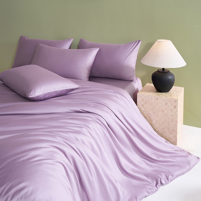 91家纺网 家纺一手货源 找家纺 闲鱼家纺 2025新款亲肤舒适60S黑标A类全棉纯色四件套单被套单床笠-风格一单被套单床笠-风格二 木槿紫