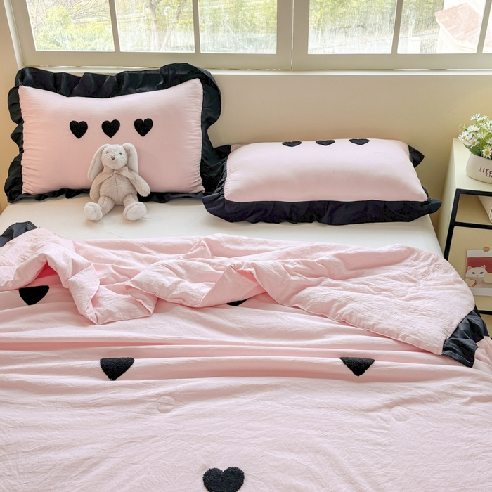 91家纺网 家纺一手货源 找家纺 老K (原美阁） 2025新款毛巾绣韩版单夏被空调被单品 爱心-粉