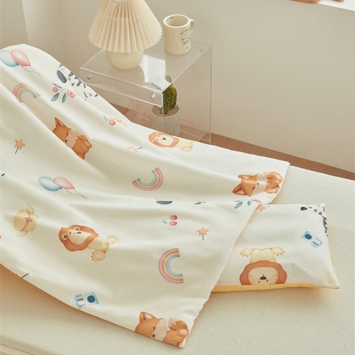 91家纺网 家纺一手货源 找家纺 艾佳宝贝 2025新款A类儿童全棉多功能单被套可拆式夏被 萌趣动物园