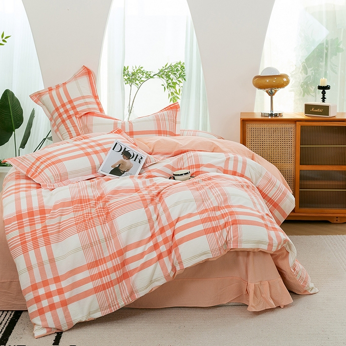 91家纺网 家纺一手货源 找家纺 喜四方 2025新款全棉色织水洗棉四件套 梦幻空间 （粉）