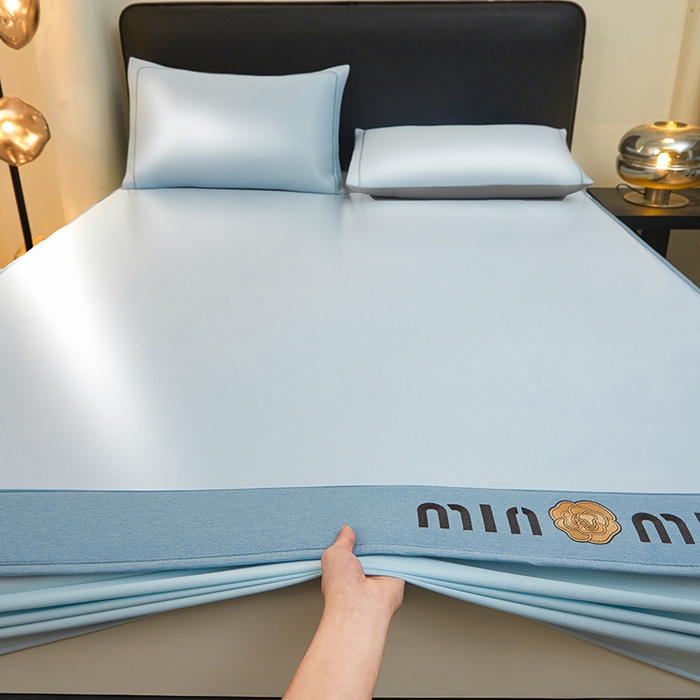 91家纺网 家纺一手货源 找家纺 全季家居 2025新款全季家居5A抗菌min系列凉感冰丝席 床笠-天蓝