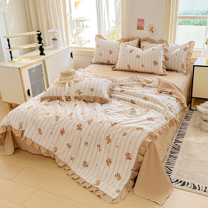 91家纺网 家纺一手货源 找家纺 佳一家纺 2025新款亲肤水洗棉夏被 快乐熊