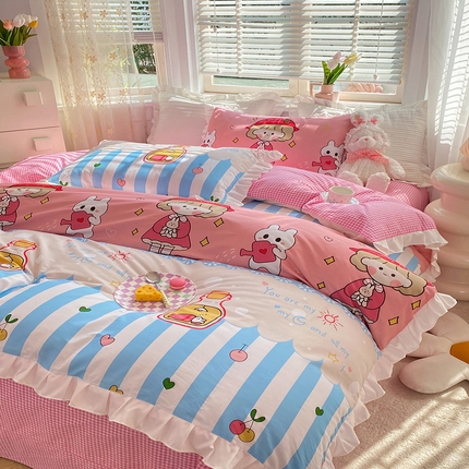 2025新款公主风四件套全棉纯棉白花边被套床单款式三件套 漂流瓶