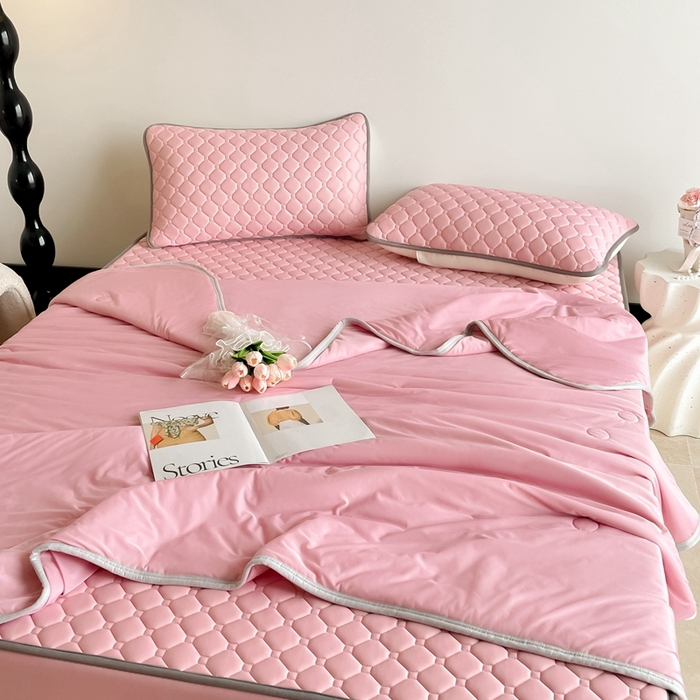 91家纺网 家纺一手货源 找家纺 欧邦2025新款纯色加厚乳胶床笠三件套 方格-豆粉