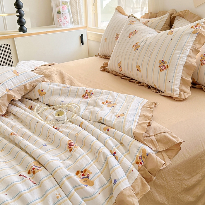 91家纺网 家纺一手货源 找家纺 佳一家纺 2025新款亲肤水洗棉夏被 快乐熊