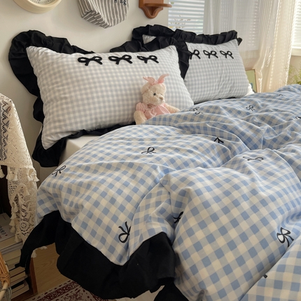 红嘴企鹅 2025新款韩版花边套件 韩版-蝴蝶结蓝色