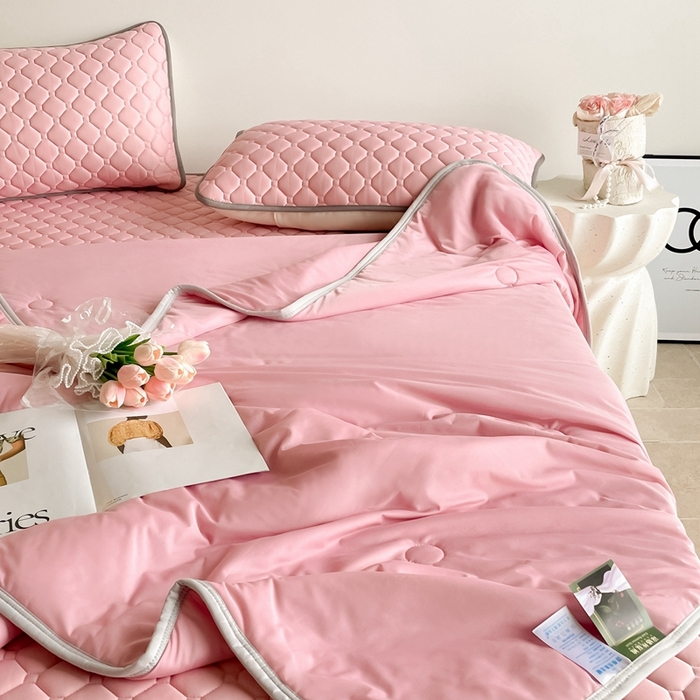 91家纺网 家纺一手货源 找家纺 欧邦2025新款纯色加厚乳胶床笠三件套 方格-豆粉