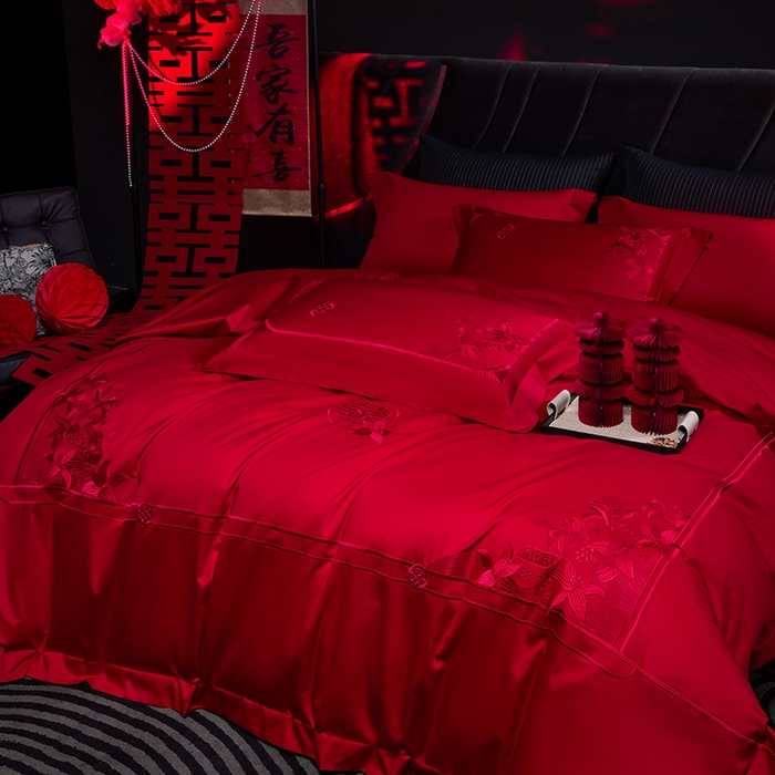 91家纺网 家纺一手货源 找家纺 （总）2025新款纯棉贡缎刺绣婚庆系列四件套