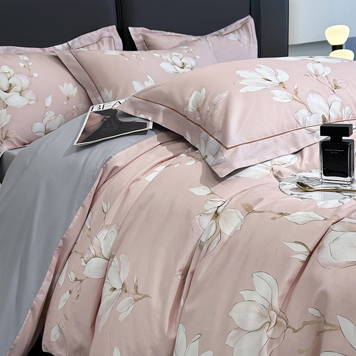 91家纺网 家纺一手货源 找家纺 乐蔻家纺 2025新款全棉13376数码印花四件套 云阁栖香 粉