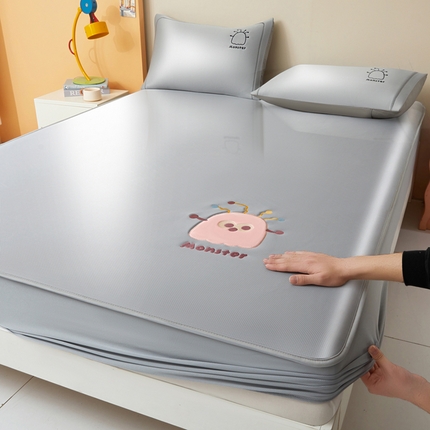 全季家居 2025新款5A抗菌碳光卡通贴布系列冰丝席 床笠款-快乐精灵-银灰