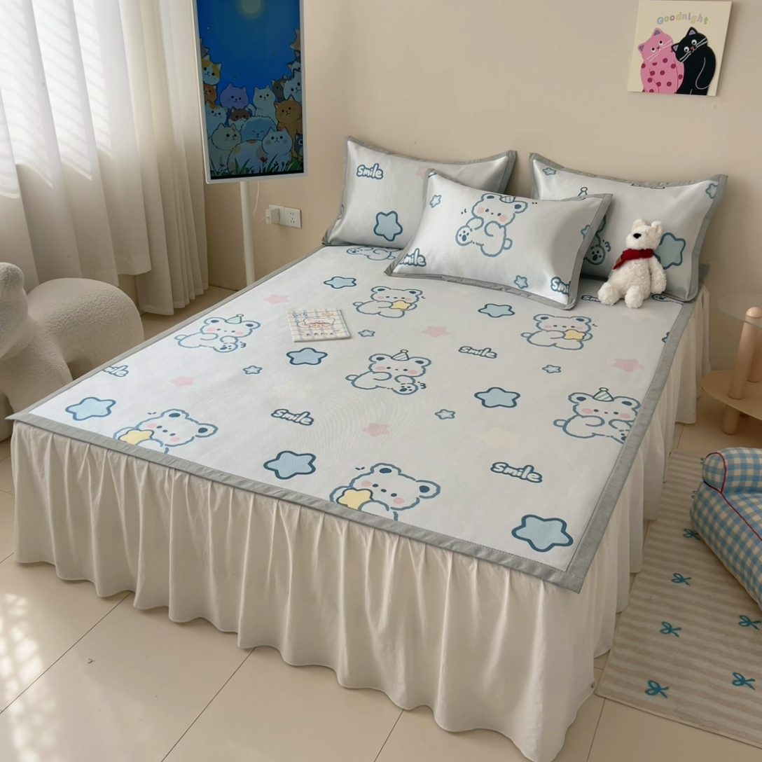 91家纺网 家纺一手货源 找家纺 懒猫家纺 2025春夏新款250D数码印花冰丝席凉席席子 星光小熊