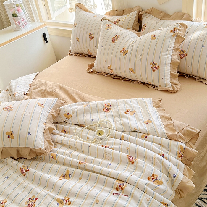 91家纺网 家纺一手货源 找家纺 佳一家纺 2025新款亲肤水洗棉夏被 快乐熊