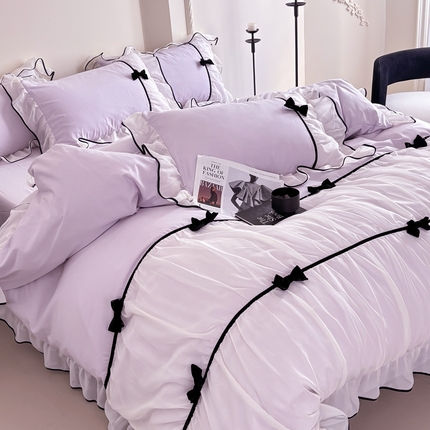 91家纺网 家纺一手货源 找家纺 （总）艺玲2025新款法式高定蝴蝶结赛琳娜雪纺花边四件套