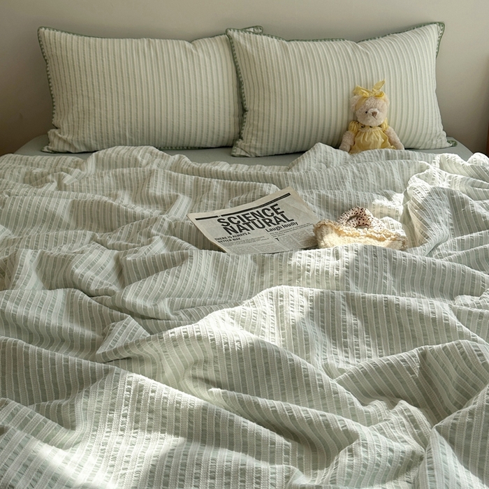 91家纺网 家纺一手货源 找家纺   曼町家居2025新款全棉水洗棉提花贝壳边夏被系列 薄荷绿