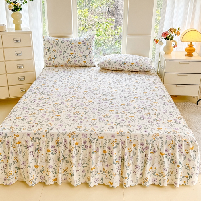 91家纺网 家纺一手货源 找家纺 莎臣豹 2025新款植物羊绒单品单件单床裙可配床裙三件套 秘境芳踪