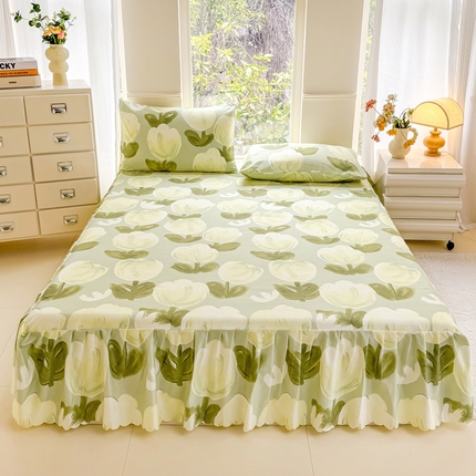 91家纺网 家纺一手货源 找家纺 （总）莎臣豹 2025新款植物羊绒单品单件单床裙可配床裙三件套