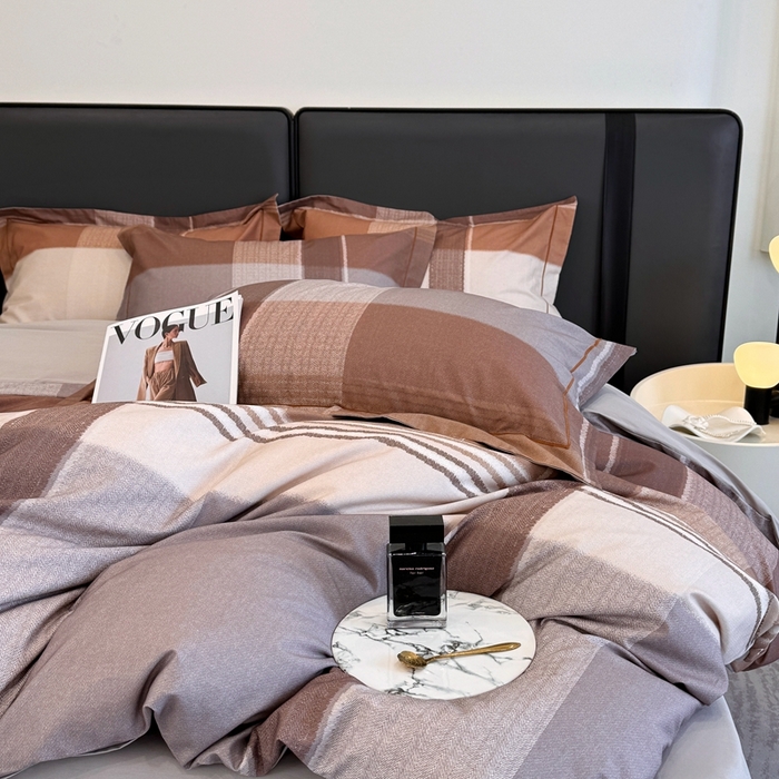 91家纺网 家纺一手货源 找家纺 乐蔻家纺 2025新款全棉13376数码印花四件套 格兰特 咖