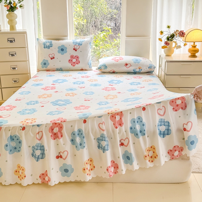 91家纺网 家纺一手货源 找家纺 莎臣豹 2025新款植物羊绒单品单件单床裙可配床裙三件套 萌萌甜心