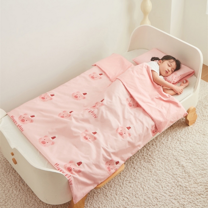 91家纺网 家纺一手货源 找家纺 艾佳宝贝 2025新款A类儿童全棉多功能单被套可拆式夏被 乖巧萌猪