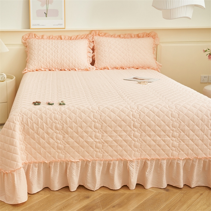 91家纺网 家纺一手货源 找家纺 恒爱家纺 2025新款A类泡泡纱床盖-杜鹃 美人玉